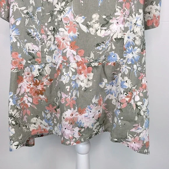 J. Jill Love Linen Caraway Fresh Bloom Ruffle Hem Dress. Size Medium Petite. - Picture 4 of 15